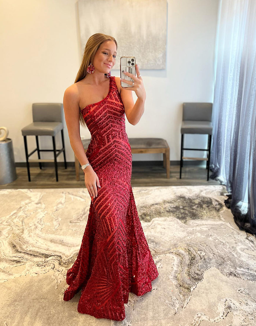 Dressself Mermaid Sequin Dark Red Prom ...